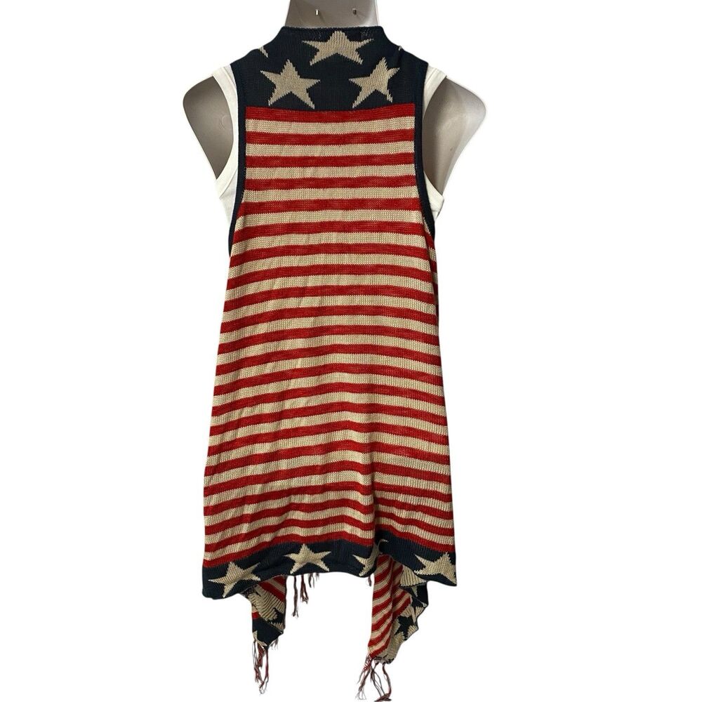 Unity World Wear Cardigan Womens XL 4th of July Patriotic American Flag Fringe - Picture 5 of 11